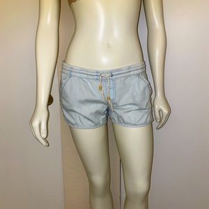 Elastic Waist Band Light Blue Jean Shorts